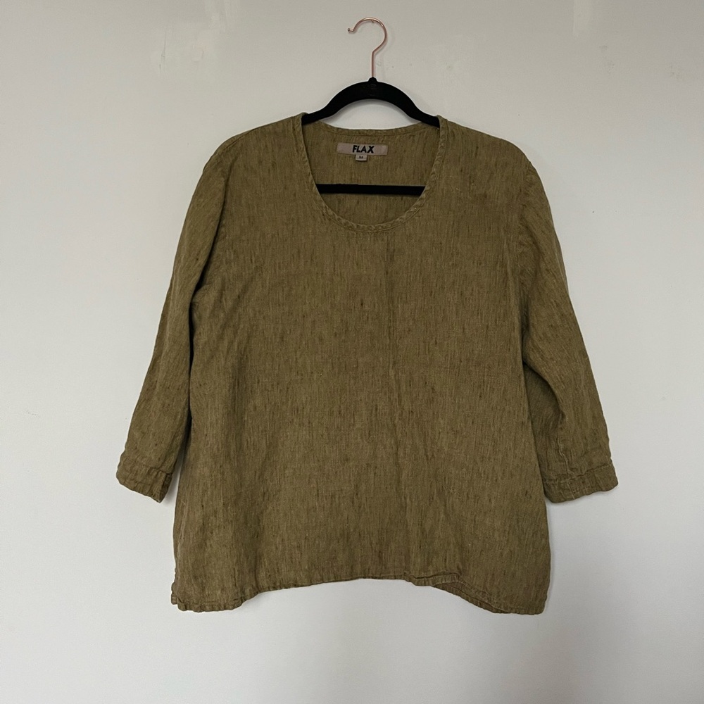 Flax Linen Women's Olive Green 3/4 sleeve Top